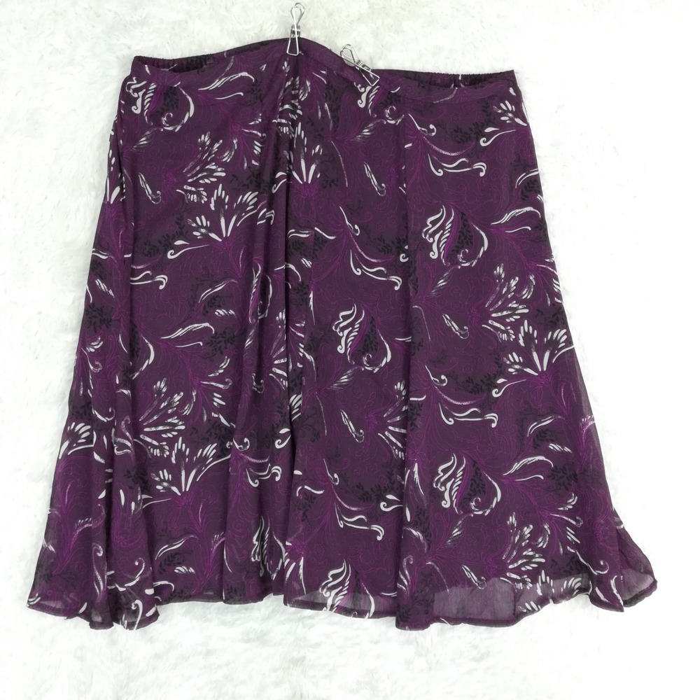 Sag Harbor Womens Skirt Below Knee Purple Floral Flowy Sheer Lined Plus 20W
